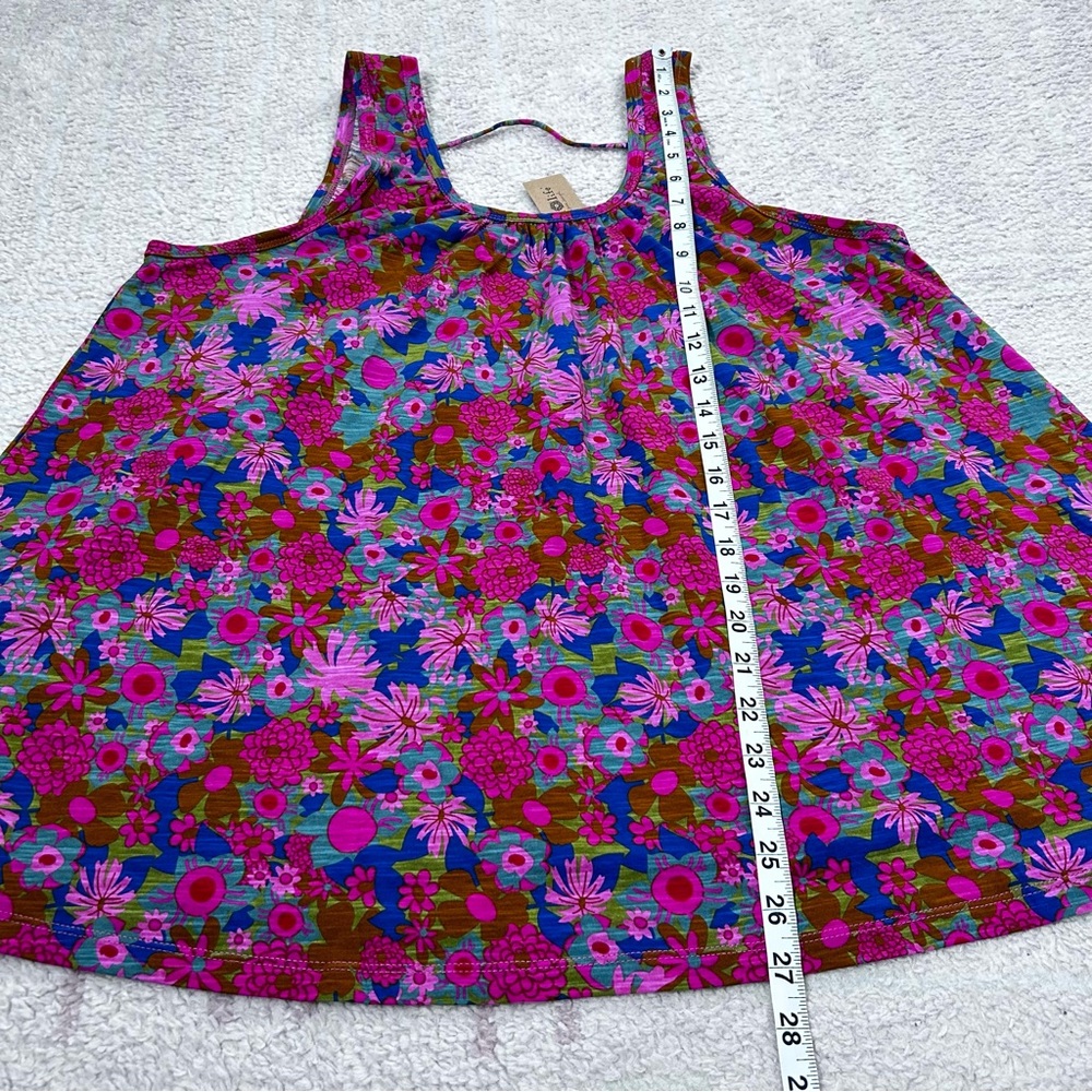 NWT NATURAL LIFE Pink Multicolor Floral Boxy Babydoll Tank Top Medium Cotton - Picture 7 of 9